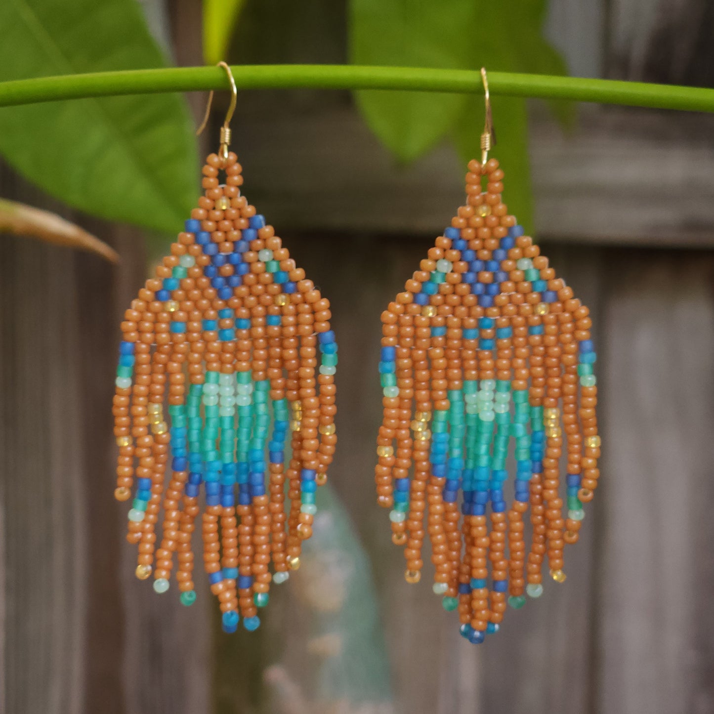 geometric blue circle beaded earrings