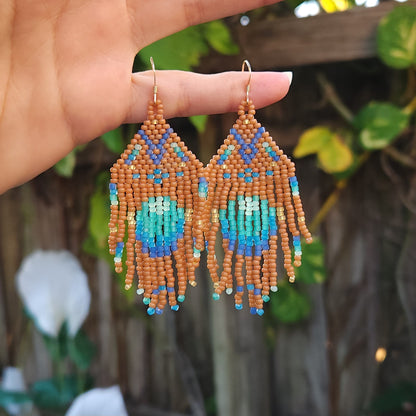 blue circle ocean beaded earrings